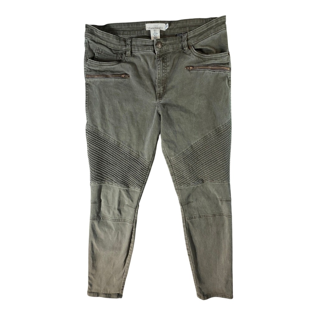 H&M LOGG Womens Khaki Green Biker Moto Skinny Jeans Size US 10 EUR 42